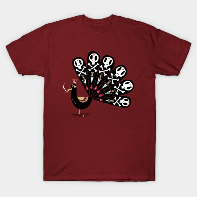 Smoking Peacock with Skulls T-Shirt by DinoMike